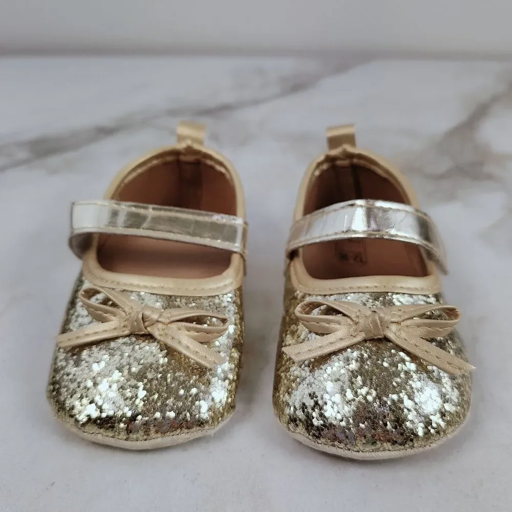 Baby Infant Gold Glitter Mary Jane Dress Shoes Slippers, 4.5 / 12-18 Months